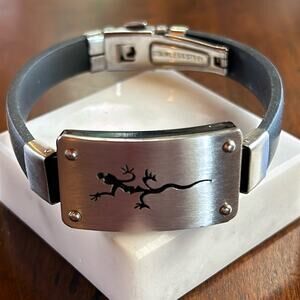 Lizard Bracelet #113 Black Silver tone